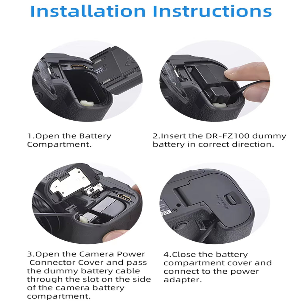 NP-FZ100 Dummy Battery with Type-C DC Coupler for Sony Mirrorless Cameras | Continuous Power Supply for Video Recording, Live Streaming & Studio Use