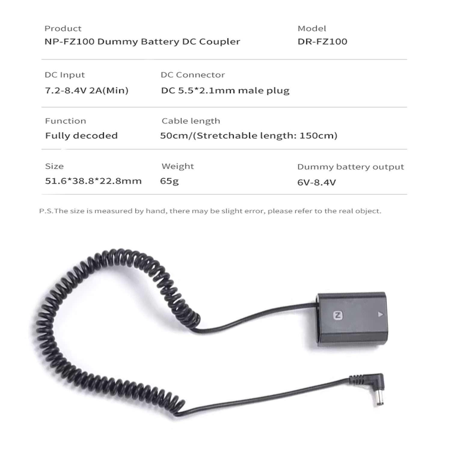 NP-FZ100 Dummy Battery with Type-C DC Coupler for Sony Mirrorless Cameras | Continuous Power Supply for Video Recording, Live Streaming & Studio Use