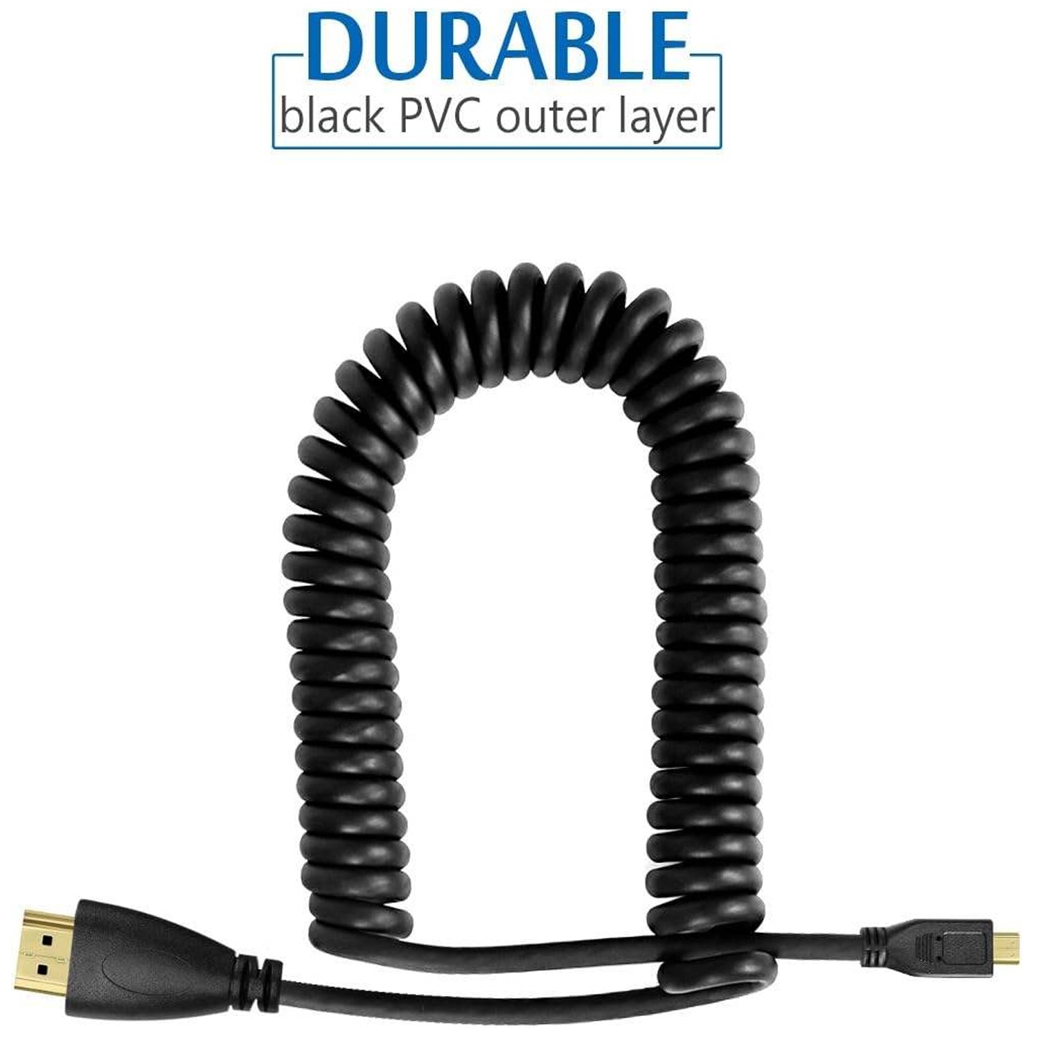 Micro HDMI to HDMI High-Speed Coiled Spring 4K Cable for DSLR & Mirrorless Camera Monitor
