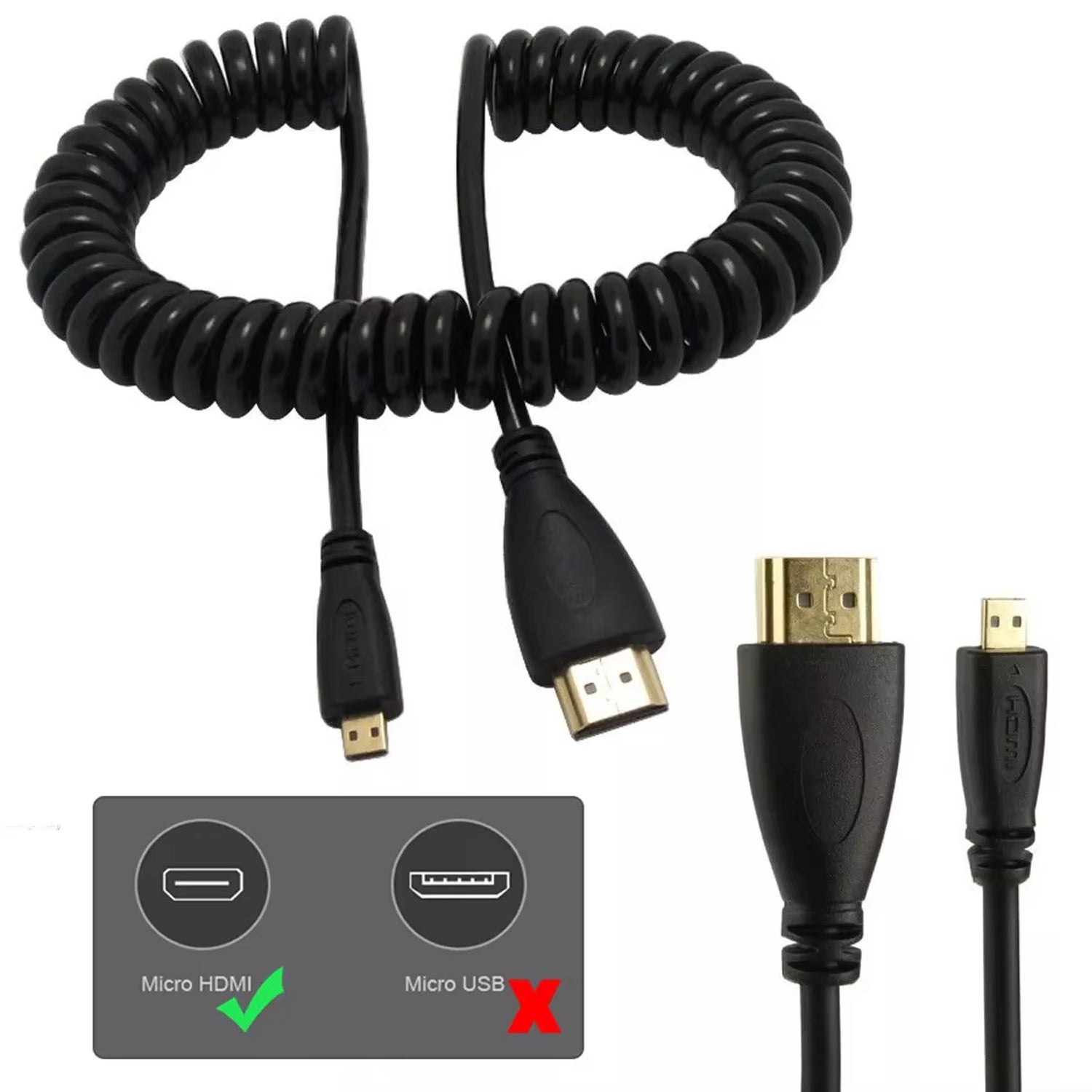 Micro HDMI to HDMI High-Speed Coiled Spring 4K Cable for DSLR & Mirrorless Camera Monitor