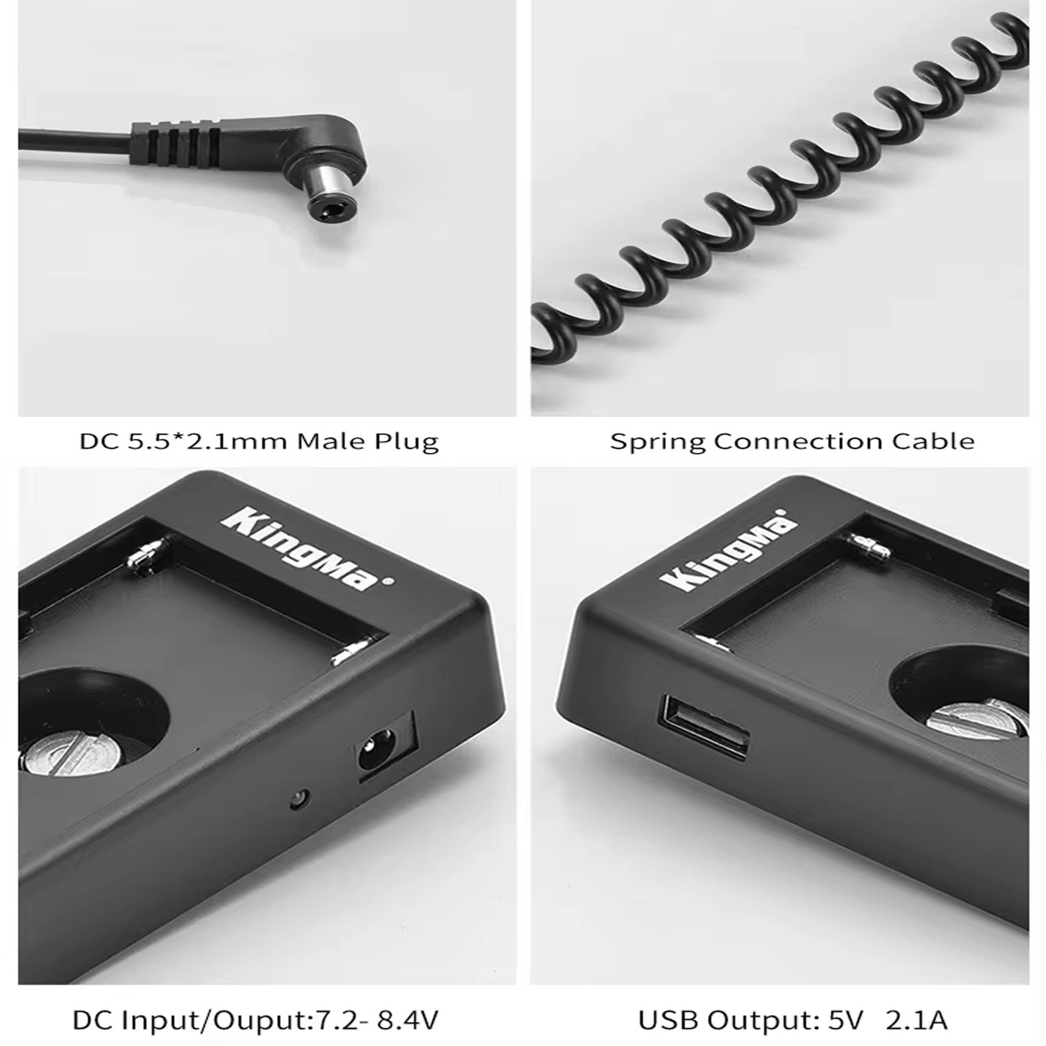 KingMa NPF Battery Adapter Mount Plate NP-F970-F980 Series Dummy Battery Power System with DC Port, USB Port and LED Indicator