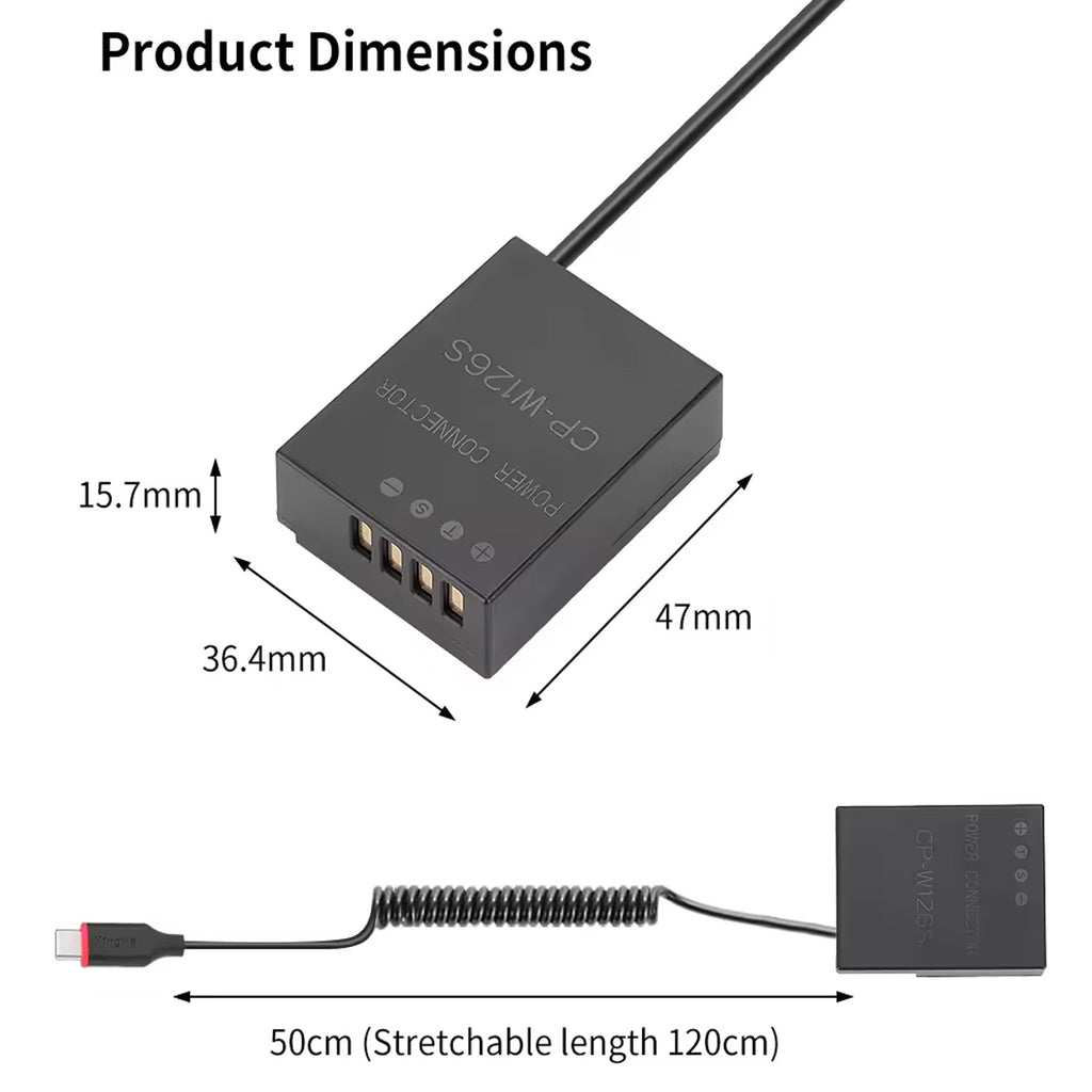 KingMa NP-W126 USB-Type-C Dummy Battery Compatible with Fuji X-T2 X-T3 X-T10 X-T30 X-T20 XT100 Live Video Vlog