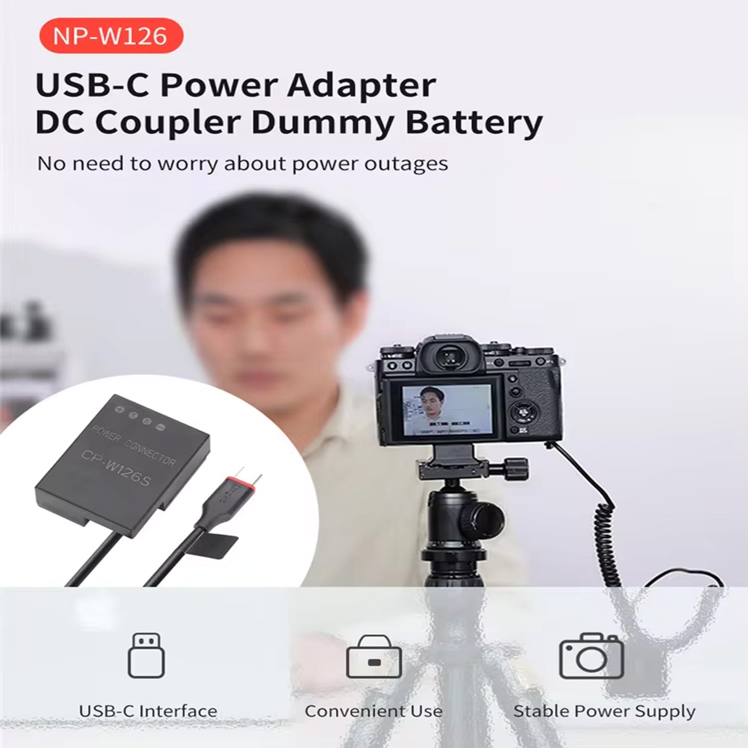 KingMa NP-W126 USB-Type-C Dummy Battery Compatible with Fuji X-T2 X-T3 X-T10 X-T30 X-T20 XT100 Live Video Vlog