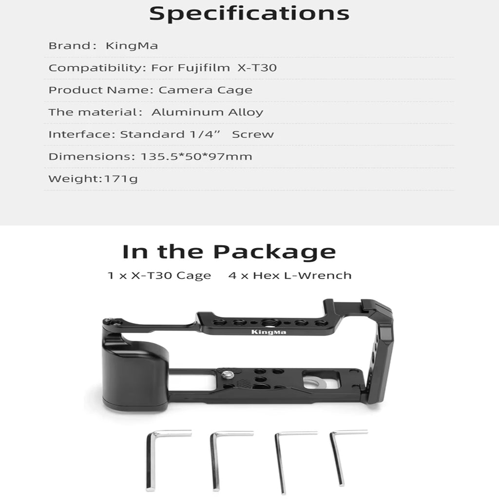 KingMa Camera Cage Protective Case Aluminum Alloy Metal Rig Compatible with Fujifilm X-T30 and XT30ii